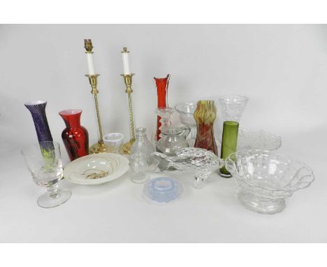 A collection of decorative glassware, 20th century including a pair of Laura Ashley hanging lampshades, two further globe lam