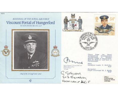 WW2 Rare Battle of Britain ace G Stevens 213 sqn signed Portal RAF cover. CMD6 MRAF Viscount Portal of Hungerford. 16 Sept 86