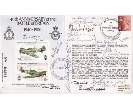 C79 40th Anniv Battle of Britain Signed 15 Battle of Britain. Pilots, Crew, WAAF. 17 Sep 80 BFPS 1717 40th Anniv of RAF Swant