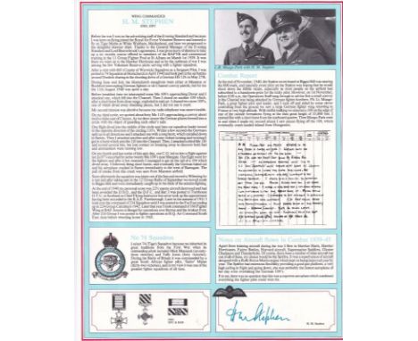 WW11 Battle of Britain Pilot Profile Signed H M Stephen. Personally Signed by Wg Cdr H M Stephen DSO DFC 74 Squadron 1940 Dur