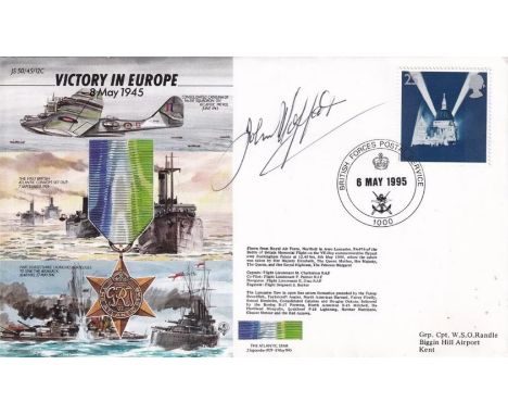45/12c The Atlantic Star Signed by Pilot John Moffat who's Torpedo hit Bismarck. 6 May 1995BFPS 1000 Victory in Europe The At
