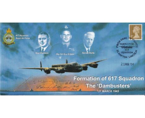 Formation of 617 Sqn Dambusters Signed by G L Johnson Dambuster and Humphries. 21 Mar 04 Scampton Special Postmark Formation 