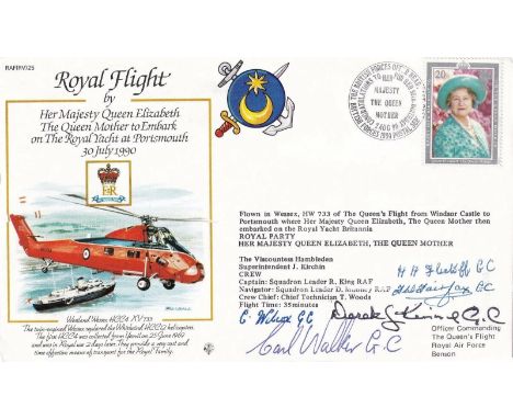 5 George Cross holders signed unique Royal Visit RAF cover. RV25a Queen Mother to embark on Royal Yacht Signed. 2 Aug 90 BFPS