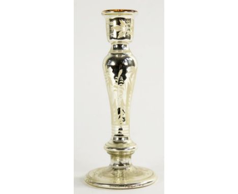 A SILVERED GLASS CANDLESTICK OF UNUSUALLY LARGE SIZE, 36CM H, 19TH C, LACKS SEAL
