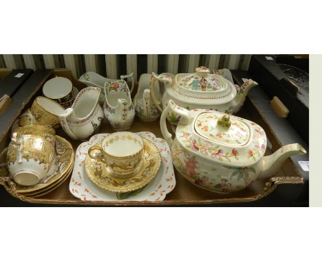 A ROYAL CROWN DERBY IMARI TEACUP AND MATCHING SUGAR BOWL AND ENGLISH TEAPOTS, JUGS, TEA CUPS, ETC