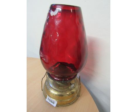  Sale Item:    DUPLEX OIL LAMP WITH RUBY GLASS SHADE  Vat Status:   No Vat   Buyers Premium:  This lot is subject to a Buyers