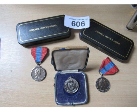  Sale Item:    2 IMPERIAL SERVICE MEDALS & COLLEGE SWIMMING MEDAL  Vat Status:   No Vat   Buyers Premium:  This lot is subjec