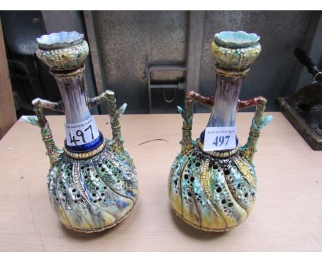  Sale Item:    2 MAJOLICA VASES (AF)   Vat Status:   No Vat   Buyers Premium:  This lot is subject to a Buyers Premium of 15%