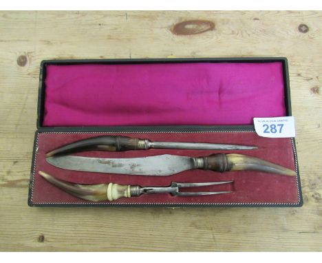  Sale Item:    HORN HANDLED CARVING SET   Vat Status:   No Vat   Buyers Premium:  This lot is subject to a Buyers Premium of 