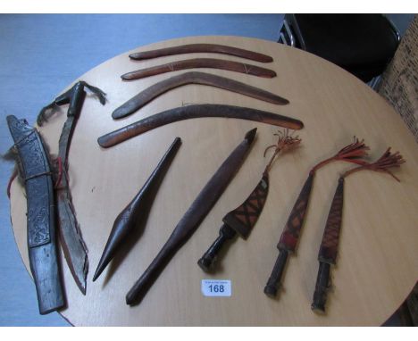  Sale Item:    BOX BOOMERANGS SWORDS & KNIVES (AF)  Vat Status:   No Vat   Buyers Premium:  This lot is subject to a Buyers P