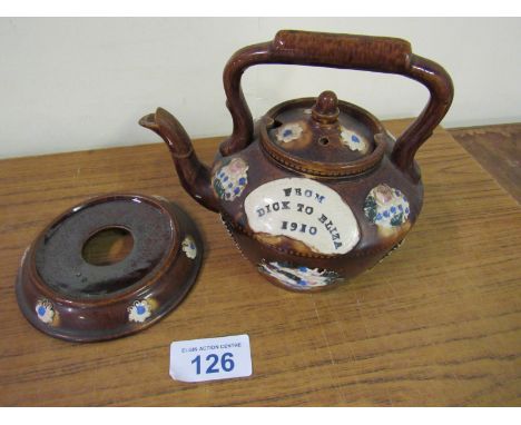  Sale Item:    BARGEWARE POTTERY TEAPOT- FROM DICK TO ELIZA 1910 (AF)  Vat Status:   No Vat   Buyers Premium:  This lot is su