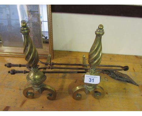  Sale Item:    BRASS FIRE DOGS & IRONS   Vat Status:   No Vat   Buyers Premium:  This lot is subject to a Buyers Premium of 1