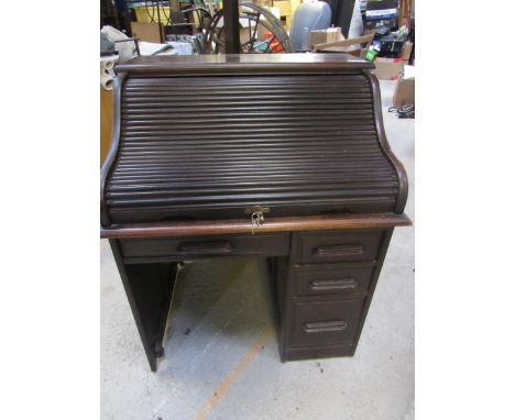  Sale Item:    OAK SINGLE PEDESTAL ROLL TOP   Vat Status:   No Vat   Buyers Premium:  This lot is subject to a Buyers Premium