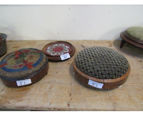  Sale Item:    2 CIRCULAR FOOT STOOLS & BEAD WORK STAND (AF)  Vat Status:   No Vat   Buyers Premium:  This lot is subject to 