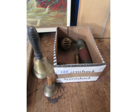  Sale Item:    BOX 4 BRASS BELLS & 2 INCOMPLETE TELESCOPES (AF)  Vat Status:   No Vat   Buyers Premium:  This lot is subject 