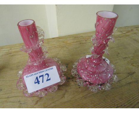  Sale Item:    2 PINK GLASS VASES   Vat Status:   No Vat   Buyers Premium:  This lot is subject to a Buyers Premium of 15% + 