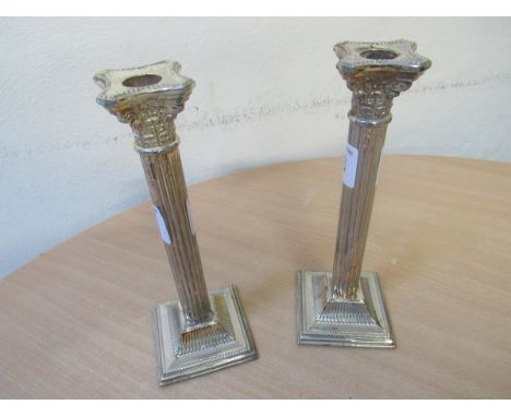  Sale Item:    PAIR CORINTHIAN COLUMN SILVER PLATED CANDLESTICKS  Vat Status:   No Vat   Buyers Premium:  This lot is subject