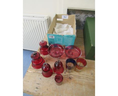  Sale Item:    BOX CRANBERRY GLASS BOWLS ETC   Vat Status:   No Vat   Buyers Premium:  This lot is subject to a Buyers Premiu
