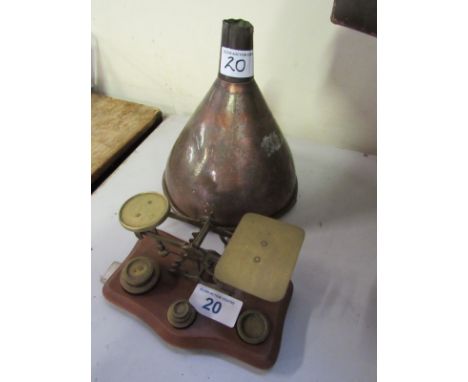  Sale Item:    COPPER FUNNEL & POSTAL SCALES (AF)  Vat Status:   No Vat   Buyers Premium:  This lot is subject to a Buyers Pr