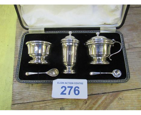  Sale Item:    CASED SILVER TABLE CONDIMENTS ENGRAVED W  Vat Status:   No Vat   Buyers Premium:  This lot is subject to a Buy