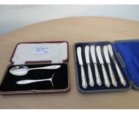  Sale Item:    CASED SET SILVER TEA KNIVES & CHRISTENING SET  Vat Status:   No Vat   Buyers Premium:  This lot is subject to 