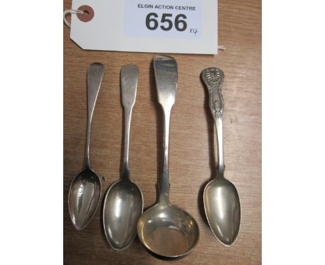  Sale Item:    4 SPOONS & LADLE (INCLUDING 3 SCOTTISH SILVER)  Vat Status:   No Vat   Buyers Premium:  This lot is subject to