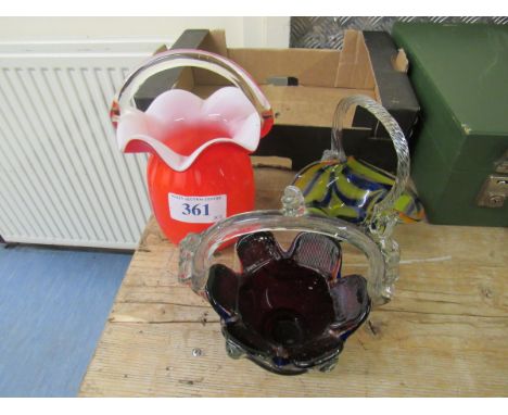  Sale Item:    3 GLASS BASKETS   Vat Status:   No Vat   Buyers Premium:  This lot is subject to a Buyers Premium of 15% + Vat