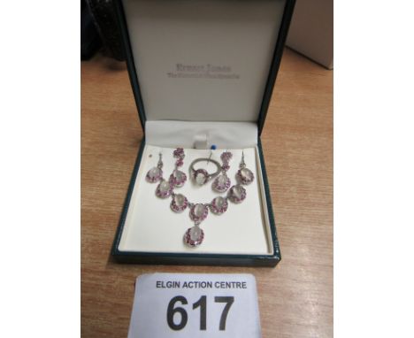  Sale Item:    925 SILVER GEM SET NECKLACE EAR RINGS & RING  Vat Status:   No Vat   Buyers Premium:  This lot is subject to a