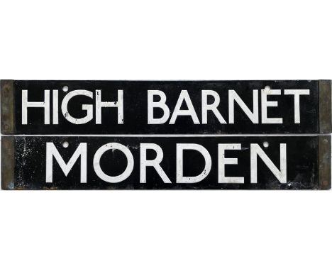 London Underground 38-Tube Stock enamel CAB DESTINATION PLATE for High Barnet / Morden, the outer extremities of the Northern