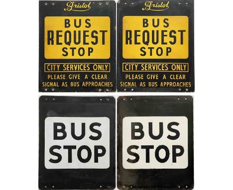 Pair of Bristol area double-sided BUS STOP FLAGS, the first of composite material and lettered 'City Services only etc' and t