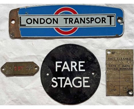 Selection of small London Transport BUS-RELATED PLATES comprising an RTL/RTW radiator badge (enamel loss at one end), a 'pre-