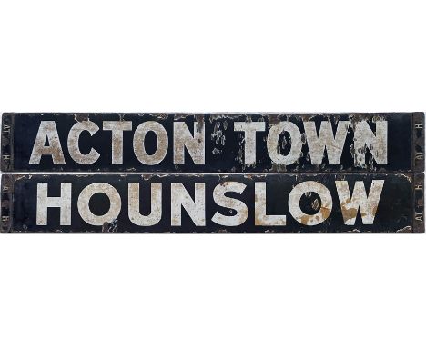 London Underground enamel DESTINATION PLATE for Acton / Hounslow, a slightly longer version which would have been used on the