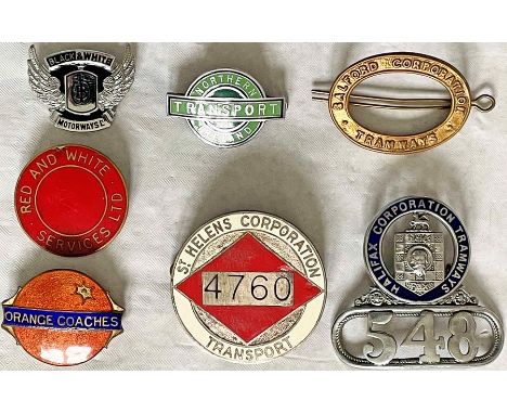 Selection (7) of bus/coach operator enamel etc CAP BADGES comprising Black &amp; White Motorways, Halifax Corporation, Orange