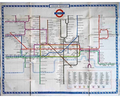 1954 London Underground quad-royal POSTER MAP by H C Beck with print-code date of November 1954. Depicts the network in its s