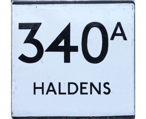 London Transport bus stop enamel E-PLATE for route 340A destinated Haldens. Likely to have been located at Welwyn Garden City
