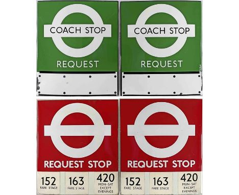 Pair of London Transport enamel BUS STOP FLAGS, the first a 1950s/60s Green Line Coach Stop (Request version, no runners)) an