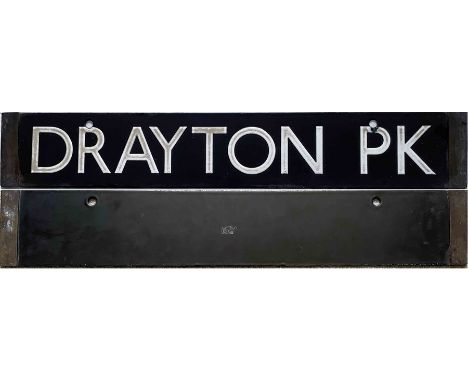 London Underground 38-Tube Stock enamel CAB DESTINATION PLATE for Drayton Pk on the Northern City Line. Probably dates from t