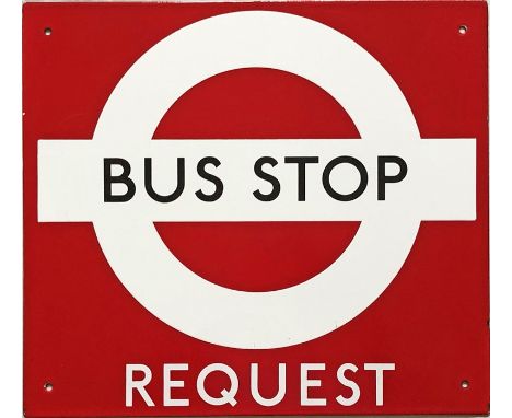 London Transport enamel BUS STOP FLAG (Request version). A single-sided sign in a slightly smaller size than the full flags. 