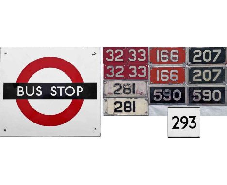 Selection (14) of bus-related items comprising a London Transport enamel BUS STOP PLATE (compulsory version, 16" x 14" - 40cm