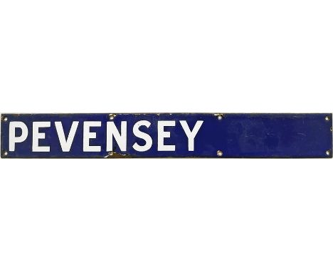 Southern Railway enamel DEPARTURE INDICATOR PLATE 'Pevensey', probably from the departures board at Victoria and presumably c
