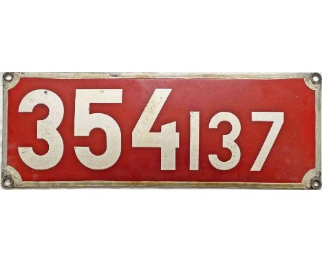 Czechoslovak State Railways (CSD) enamel SMOKEBOX or CABSIDE PLATE 354137 from 1921-built 354.1 class (former 629 class under