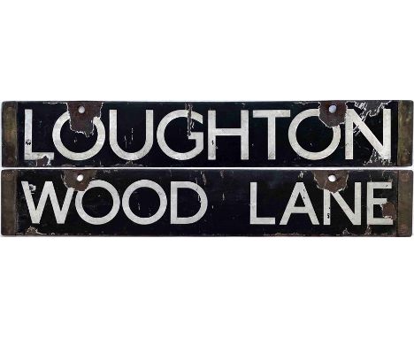 London Underground Standard Tube Stock enamel CAB DESTINATION PLATE for Loughton / Wood Lane on the Central Line. Interesting