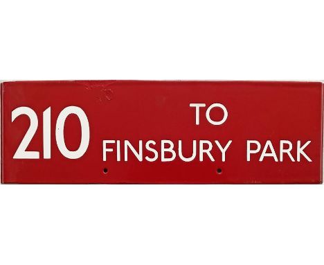 London Transport bus stop enamel G-PLATE '210 to Finsbury Park'. We haven't identified where this would have been located but