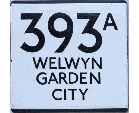 London Transport bus stop enamel E-PLATE for route 393A destinated Welwyn Garden City. This would have been located at Hertfo