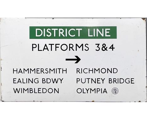 London Underground c1970s enamel PLATFORM DIRECTION SIGN from Earl's Court Station 'District Line, Platforms 3 &amp; 4 - Hamm