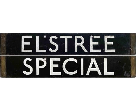 London Underground 1938-Tube Stock enamel CAB DESTINATION PLATE for Elstree / Special on the Northern Line. Elstree [South] w