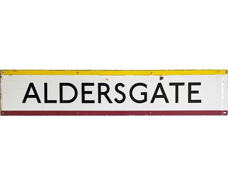1950s/60s London Underground enamel PLATFORM FRIEZE PANEL from the former Aldersgate station on the Circle &amp; Metropolitan