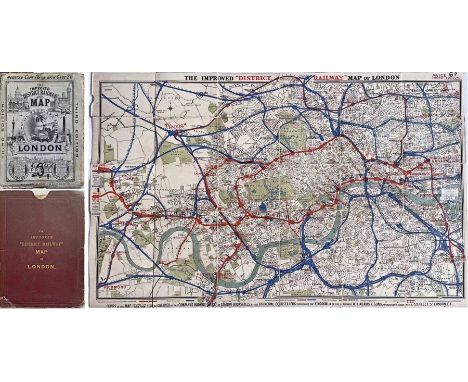 1884 'Improved' District Railway MAP OF LONDON, 3rd edition. A very early Underground map showing the first lines: the Distri