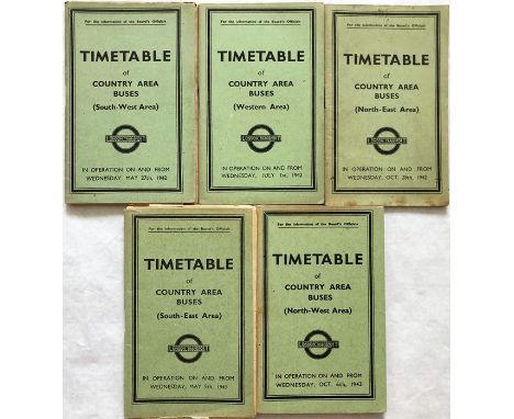 Selection (5) of WW2 London Transport Official's TIMETABLE BOOKLETS  for Country Area Buses comprising South-West Area from M
