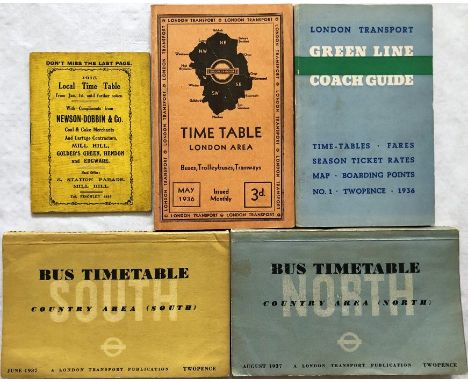 Selection (5) of London TIMETABLE BOOKLETS comprising 1915 Local Time Table (Railways) for Mill Hill, Golders Green, Hendon &